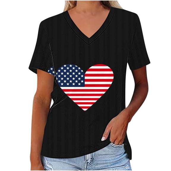 4th of July Shirts for Women Oversized America Flag V Neck T Shirt Casual Loose Fit Short Sleeve Tunic Tops Teen Girls Fashion USA Flag Stars Stripes Graphic T-Shirts Memorial Day Patriotic Outfits