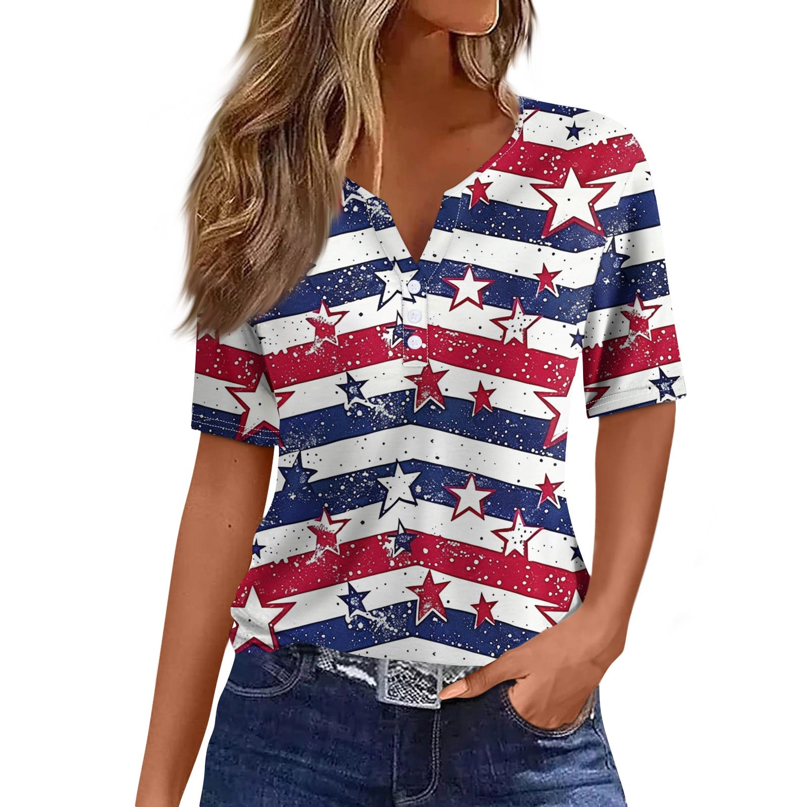 4th of July Shirts for Women, Patriotic 3/4 Sleeve Tops 2024 Summer USA ...