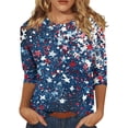 thumbnail image 1 of 4th of July Shirts for Women Plus Size 3/4 Sleeve T Shirts Casual American Flag Print Tops Independence Day Patriotic Pullover USA 250th Anniversary Celebration Party Crew Neck Blouses Dark Blue L, 1 of 5