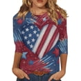 thumbnail image 1 of 4th of July Shirts for Women Plus Size 3/4 Sleeve T Shirts Casual USA Flag Print Pullover Independence Day Patriotic Tops USA 250th Anniversary Celebration Party Round Neck 1776-2026 Blouses Navy XL, 1 of 5