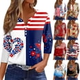 thumbnail image 1 of 4th Of July Shirts for Women Summer Patriotic 3/4 Length Sleeve Womens Tops 250 Anniversary Usa Flag Henley V Neck Independence Day Festival American Flag Floral Print Fashion Clothing Wine XXL, 1 of 7