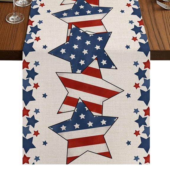 4th of July Short Table Runner 36 Inches Long,Patriotic Blue Red Star Independence Day Cotton Linen Table Runners Dresser Scarves,Tabletop Scarf Furniture Cover for Home Dinner Party Decor 13"x36"