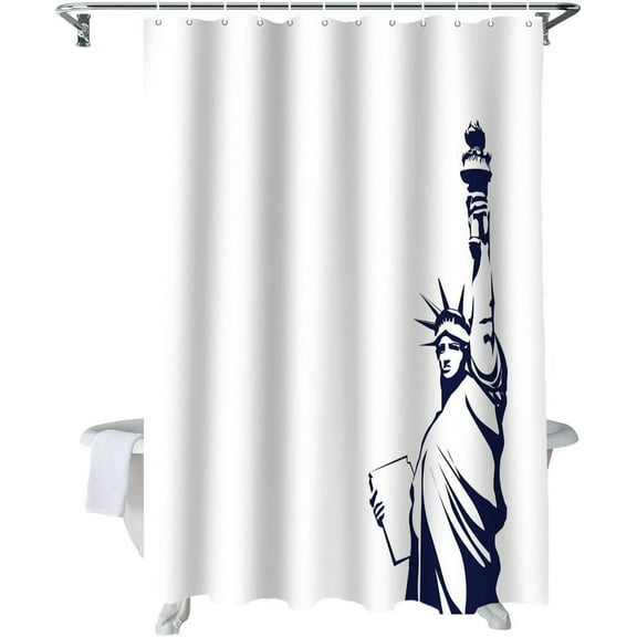 4th of July Shower Curtain American Statute Liberty Patriotic Shower Curtains for Bathroom Decor Independence Day Minimalism Black White Line Bath Curtains Sets Waterproof Small Stall 36" x 72"