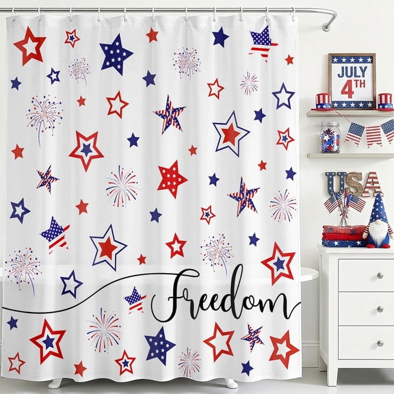 4th of July Shower Curtain Independence Day Freedom Patriotic Star Bathroom Shower Curtain 4th of July Waterproof Fabric Shower Curtains Bathtub Decor with 12 Hooks 72 X 72 Inch