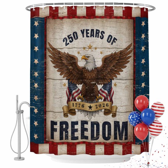 4th of July Shower Curtain Patriotic Eagle Bathroom Curtains with Hooks, Waterproof 250th Anniversary Freedom Retro USA Flag Bath Shower Curtains Set for Bathroom Bathtubs Independence Day 36x72