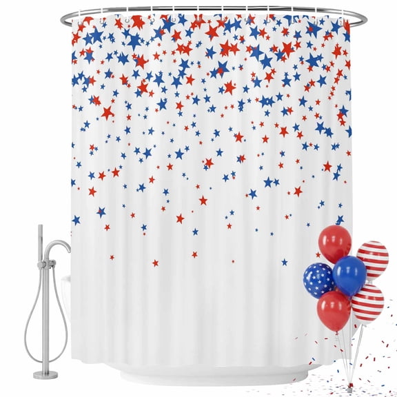 4th of July Shower Curtain Red White and Blue Bathroom Curtains with Hooks, Waterproof Fabric Patriotic Stars Flag Bath Shower Curtains Set for Bathroom Bathtubs Independence Day Decor 36x72 Inch