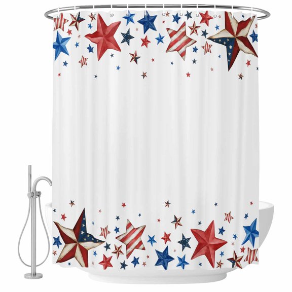 4th of July Shower Curtain Set - Small 36" x 72" Washable Bathtub Curtain with 12 Hooks, Independence Day Star American Waterproof Fabric Stall Shower Curtains for Bathroom/Bathtub Décor