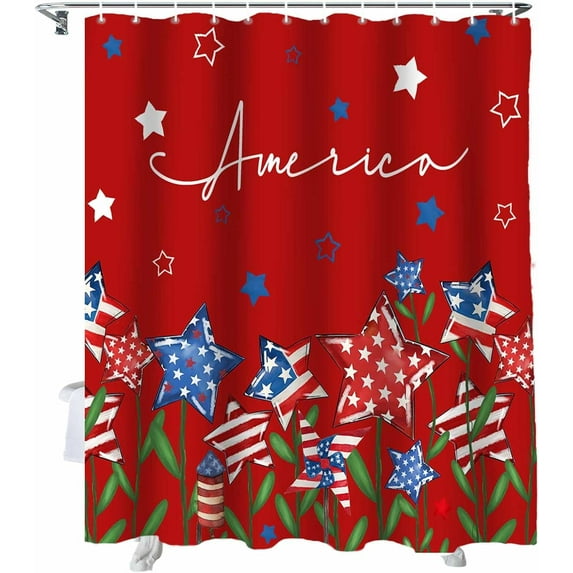 4th of July Shower Curtain Star American Flag Memorial Patriotic Shower Curtains for Bathroom Decor Independence Day Patriotic Liberty Red Bath Curtains Sets Waterproof Small Stall 36" x 72"
