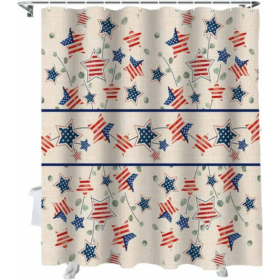 4th of July Shower Curtain Star American Flag Patriotic Shower Curtains for Bathroom Decor Independence Day Eucalyptus Leaves Liberty Bath Curtains Sets with Hooks Waterproof 72" x 72"