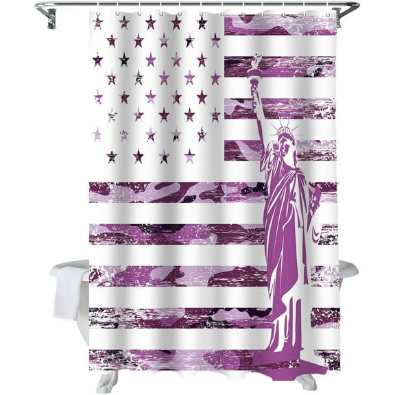 4th of July Shower Curtain The Statue of Liberty USA Flag Patriotic Shower Curtains for Bathroom Decor Independence Day Stars Purple Camouflage Bath Curtains Sets Waterproof Small Stall 36" x 72"