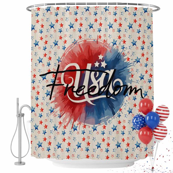 4th of July Shower Curtain USA Freedom Bathroom Curtains with Hooks, Waterproof Fabric Patriotic Stars Red White Blue Bath Shower Curtains Set for Bathroom Bathtubs Independence Day Decor 36x72 Inch