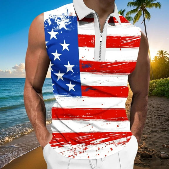 4th of July Sleeveless Shirts for Men 4th of July Tank Tops for Men Mens 4th of July Shirt Sleeveless Button Up Shirts for Men American Flag Button Up Shirt Casual Printing Pullover Lapel Sports Tank