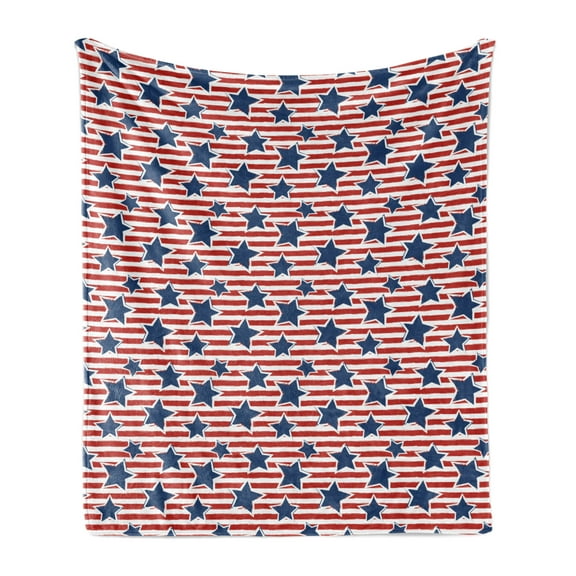 4th of July Soft Flannel Fleece Throw Blanket, Flag of the America with Stars and Stripes Pattern Old Glory, Cozy Plush for Indoor and Outdoor Use, 50" x 60", Cobalt Blue Vermilion, by Ambesonne