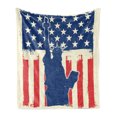 thumbnail image 1 of 4th of July Soft Flannel Fleece Throw Blanket, Liberty Silhouette with Grunge American Flag Backdrop, Cozy Plush for Indoor and Outdoor Use, 70" x 90", Vermilion Navy Blue, by Ambesonne, 1 of 5