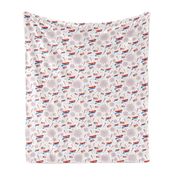 4th of July Soft Flannel Fleece Throw Blanket, Patriotic July Holiday with American Celebration Flags and Rockets, Cozy Plush for Indoor and Outdoor Use, 50" x 70", Multicolor, by Ambesonne