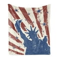thumbnail image 1 of 4th of July Soft Flannel Fleece Throw Blanket, Sketch Style Liberty Grunge Stripes and Stars Pattern Print, Cozy Plush for Indoor and Outdoor Use, 50" x 70", Beige Navy Blue Ruby, by Ambesonne, 1 of 5
