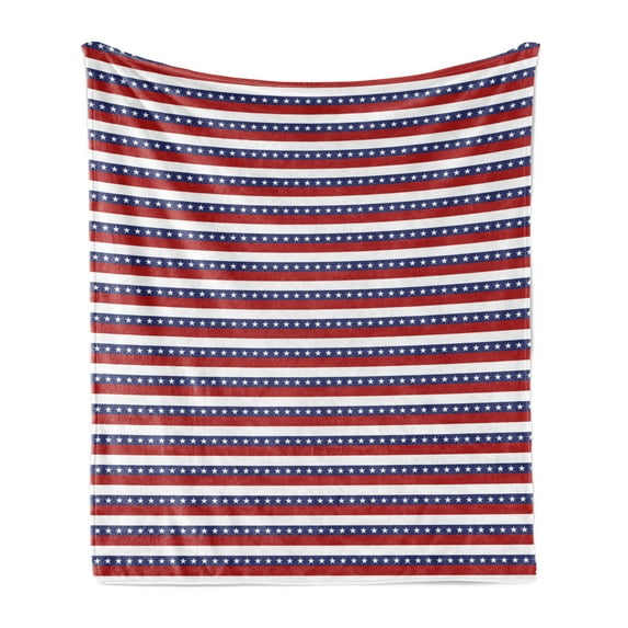 4th of July Soft Flannel Fleece Throw Blanket, Stars and Stripes Pattern American Flag Inspired Patriotic Theme, Cozy Plush for Indoor and Outdoor Use, 50" x 70", Violet Blue Ruby White, by Ambesonne