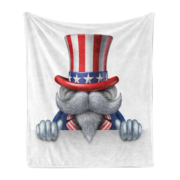 4th of July Soft Flannel Fleece Throw Blanket, Uncle Sam Hat Wearing Cat with Stars and Stripes American Patriotic , Cozy Plush for Indoor and Outdoor Use, 50" x 60", Multicolor, by Ambesonne