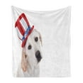 thumbnail image 1 of 4th of July Soft Flannel Fleece Throw Blanket, White Dog with a Uncle Sam Hat Independence Day Celebration, Cozy Plush for Indoor and Outdoor Use, 60" x 80", Multicolor, by Ambesonne, 1 of 5
