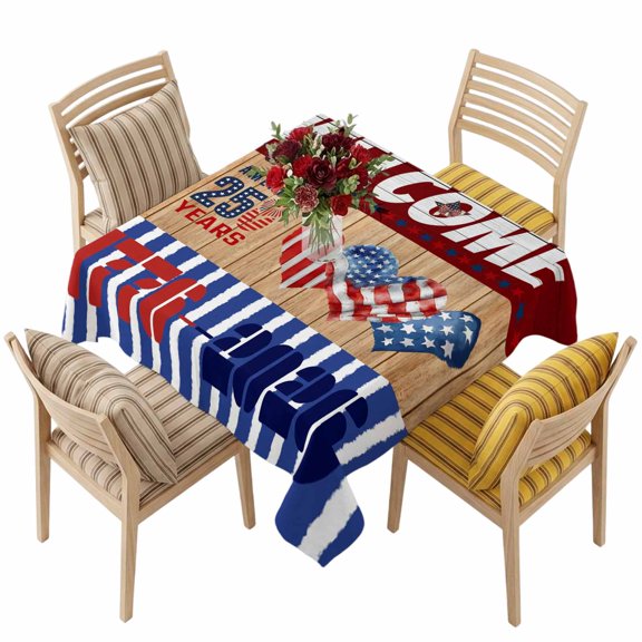 4th of July Square Tablecloth 60 x 60 Inches 250 Years 1776-2026 Patriotic Glass Stars Waterproof & Stain Resistance Table Cloth Decorative Fabric Table Cover for Dinning/Party/Buffet/Banquet