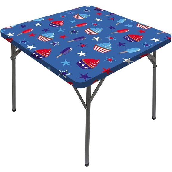 4th of July Square Tablecloth, Cupcakes and Ice Cream Home Decorative Tablecloths, Fits 36x36 inch Table, Great for Home Kitchen/Parties/Holiday Dinner, Multy