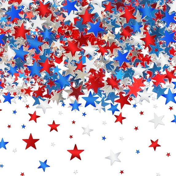 4th of July Star Confetti - Red White Blue Foil Sprinkles for Independence Day, Memorial Day, and Patriotic Party Table Decorations, Mixed, 0.1-0.3 inch