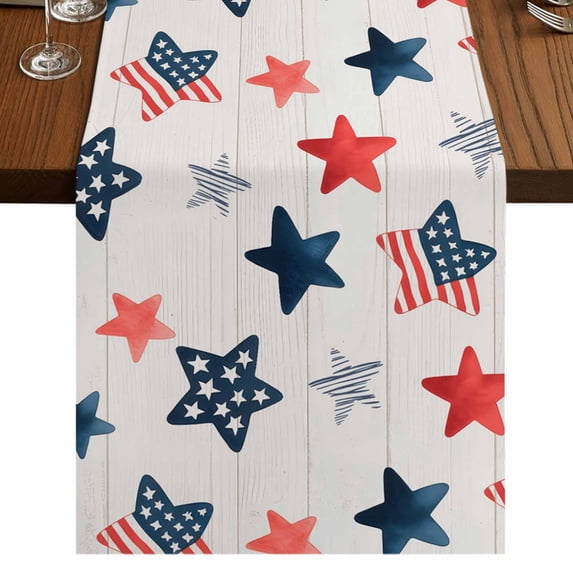 4th of July Star Cute Burlap Cotton Table Runner 13x120 Inches Long ...