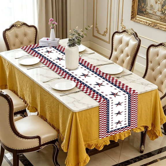4th of July Star Flag Striped Table Runner - Independence Day Patriotic Decorative Desk Runner Coffee Table Cloth for Living Room Dining Bar Holiday Tabletop Scene Decoration