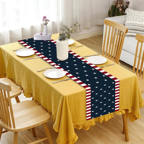 4th of July Star Flag Striped Table Runner - Independence Day Patriotic Decorative Desk Runner Coffee Table Cloth for Living Room Dining Bar Holiday Tabletop Scene Decoration