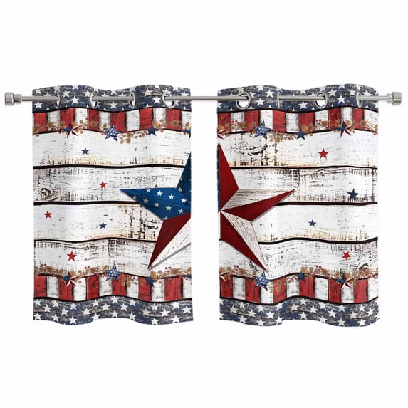 4th of July Star Kitchen Curtains Small Short 39 Inch Length, Independence Day American Flag Grommet Top Bedroom Living Room Curtains, Light Filtering Cafe Curtain Drapes 2 Panels Set 55''x39''
