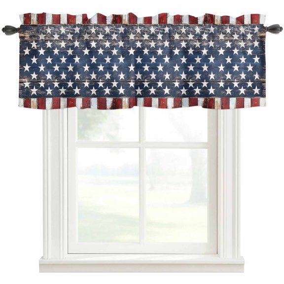 4th of July Star Kitchen Valances for Windows, Retro Blue Star Red Striped Independence Day Bathroom Window Valances 54x18 Inch Window Treatments Valance Curtains for Living Room Bedroom Decor