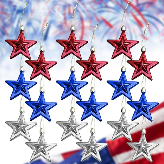4th of July Star Ornaments for Tree,18pcs Independence Day Star Hanging Ornaments Blue Red Mini Tree Ornaments for Independence Day Labor Day Christmas Tree Decor