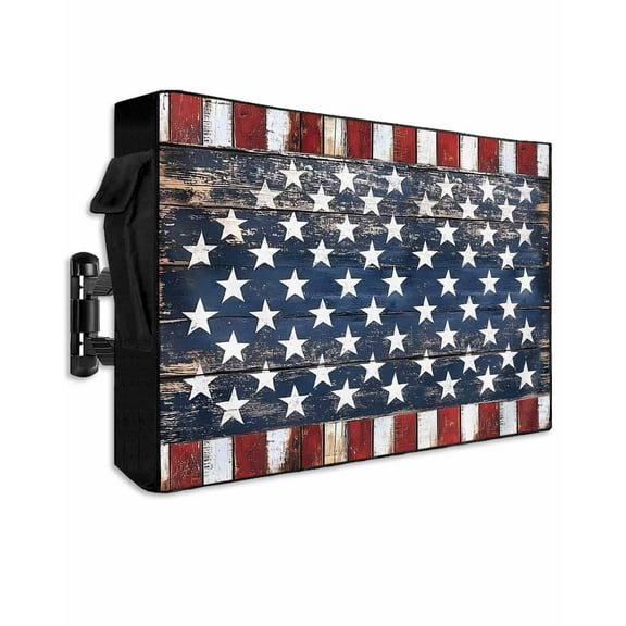 4th of July Star Outdoor TV Cover 70 to 75 Inch Waterproof, Retro Blue Star Red Striped Independence Day 600D Oxford TV Covers with Zipper, Outside Flat TV Screen Protector 68"Wx42"Hx4.5"D