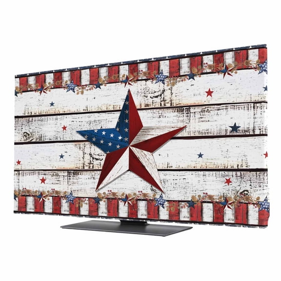 4th of July Star TV Cover for 24 Inch Screen, Stretch Fabric Dustproof TV Display Protector, Independence Day American Flag Elastic Slipcover Monitor Cover for Indoor Desktop Computer 20.9"x11.8"