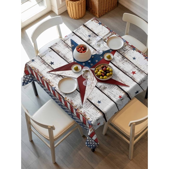 4th of July Star Tablecloth Square Table Cloth 60x60, Waterproof Outdoor Table Cloth Covers Decorative Table Protector, Independence Day American Flag Washable Table Cover for Kitchen Dinning Party