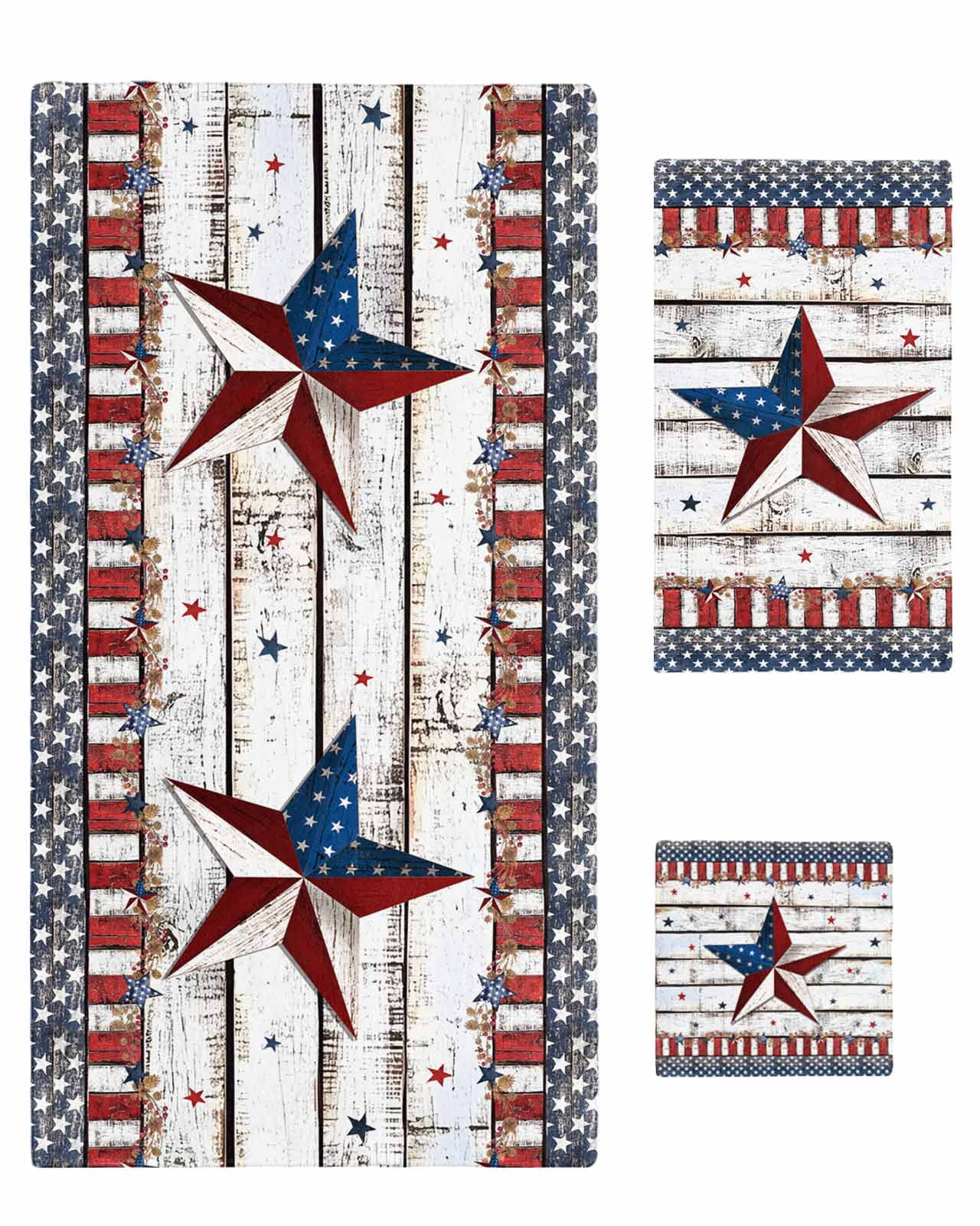 4th of July Star Towel Set of 3, Soft Microfiber Bath Towels, Hand Towel, Washcloths, Independence Day American Flag Quick-Dry Absorbent Towels for Bathroom Kitchen Hotel Beach Gym Spa