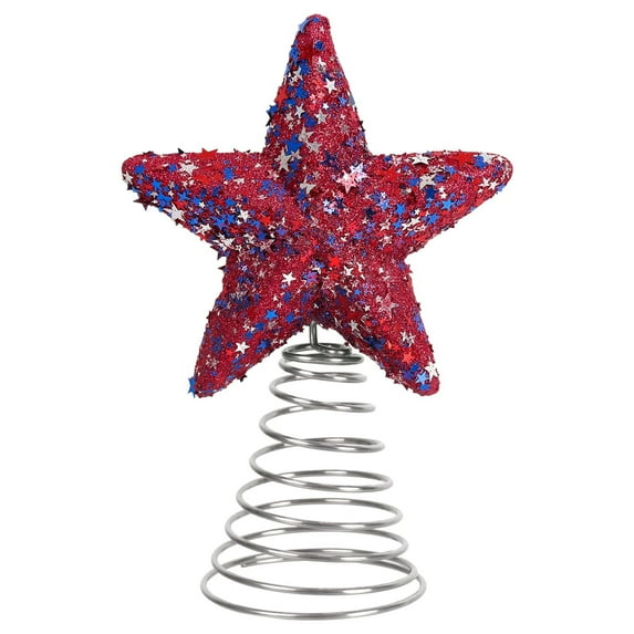 4th of July Star Tree Topper – 10-Inch Patriotic Outdoor/Indoor Decor with Glitter, Red White Blue Christmas-Style Topper for Independence Day & Holiday Celebrations (Lightweight Durable Design)