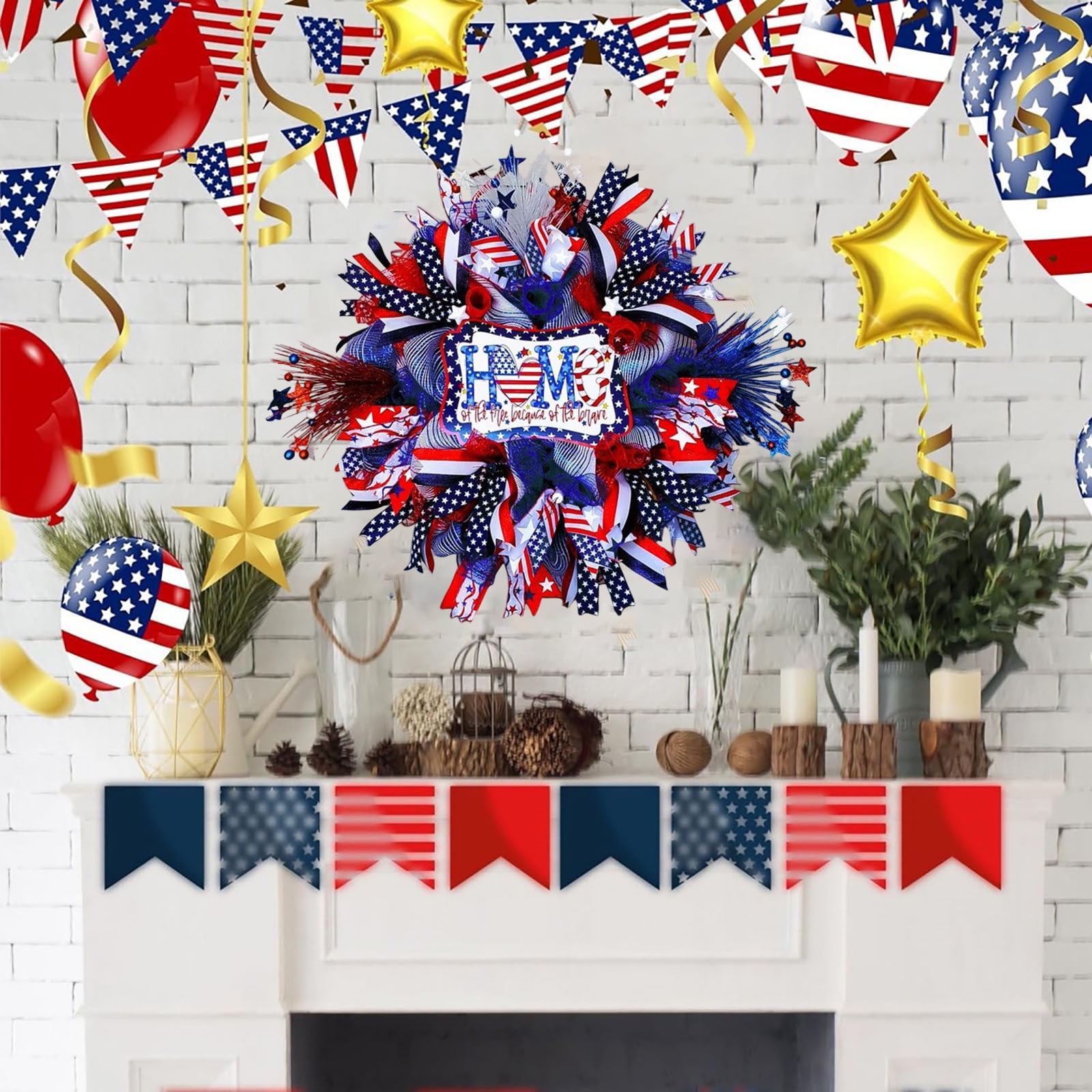 4th of July Star Wreaths for Front Door, Patriotic 16 inch Independence ...