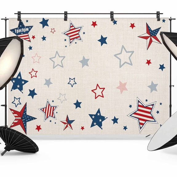 4th of July Stars Backdrop for Photoshoot, Photography Photo Studio Background Wall Backdrop, US Flag burlap Texture Back Drop Banner Panel for Portraits Wedding Party Live Streaming Decor 7x5Ft