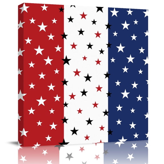 4th of July Stars Blue Red White Thin Canvas Artwork Painting Art, Patriotic Independence Day Square Framed Wall Decorations Prints Picture for Bedroom Kitchen Living Room, 16x16 in