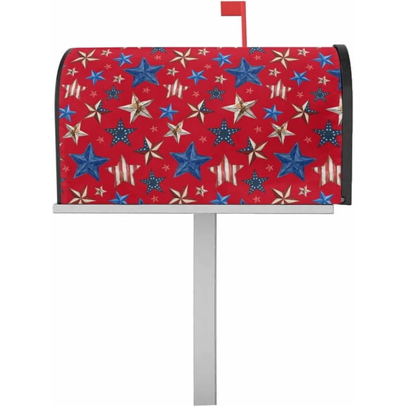 4th of July Stars Mailbox Cover Magnetic Wraps, Patriotic Star and Stripe USA Red Mailbox Covers Large Size 18.5x21.7 Inch Mail Wrap Post Letter Box Decoration for Outdoor Garden Yard