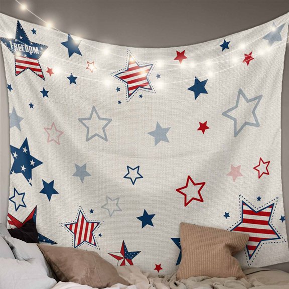 4th of July Stars Small Tapestry for Bedroom Wall Hanging Tapestry, US Flag burlap Texture Ceiling Backdrop Tapestries Poster Blanket Wall Decor for Teens Room Living Room Dorm 23" x 28"