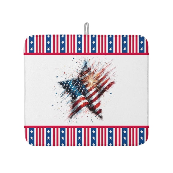 4th of July Stars Stripes Abstract Flag Dish Drying Mats for Kitchen Counter,Absorbent Microfiber Dish Drainer Rack Mat Patriotic Theme Drying Pad for Sinks,Utensils,Countertops,16x18in