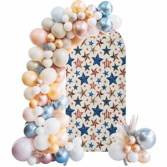 4th of July Stars Wedding Arch Backdrop Cover 4FT ,Spandex Fitted Patriotic Star and Stripe USA Linen Wedding Arch Covers Round Top Chiara Arches Backdrop Stand Cover for Birthday Party Ceremony