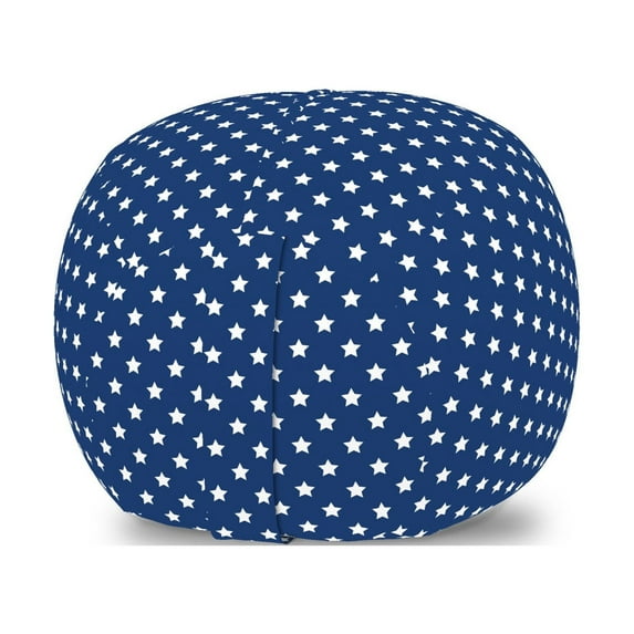4th of July Storage Toy Bag Chair, Repetitive Design American Patriotic Stars Illustration Party Print, Stuffed Animal Organizer Washable Bag, Large Size, Night Blue Off White, by Ambesonne