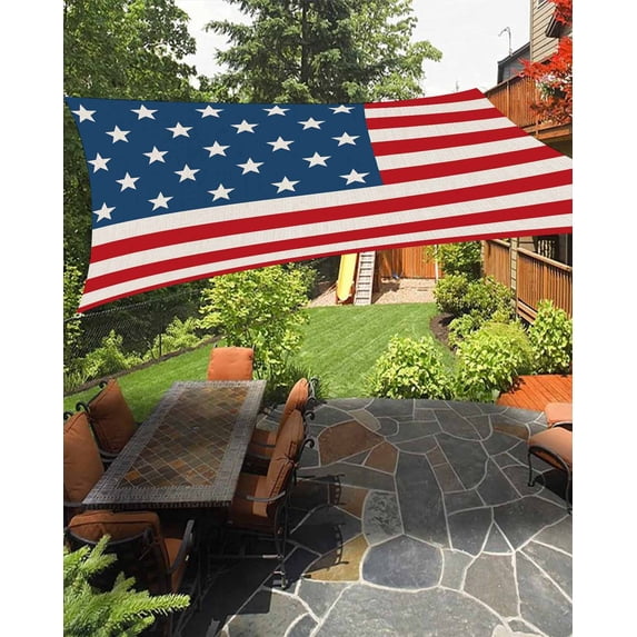 4th of July Sun Sail Shades Rectangle Canopy,Sunlight Block Heavy Duty Curved Backyard Shade Cover, Red Stripes Independence Day Waterproof Sun Shades for Patios Garden Pergola Outdoor 14'x18'