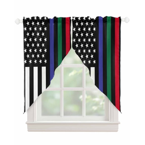 4th of July Swag Valances for Windows, Blue Green Red Line American Flag Rod Pocket Sheer Valances for Large Windows, Swag Toppers Light Filtering for Kitchen Living Room 2 Panels 36''x63''
