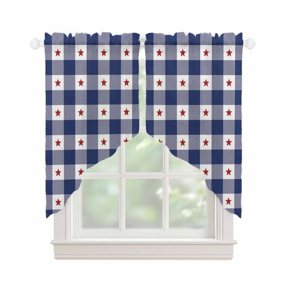 4th of July Swag Valances for Windows, Independence Day Blue White Plaid Red Star Rod Pocket Sheer Valances for Small Windows, Swag Toppers Light Filtering for Kitchen Living Room 2 Panels 36''x36''