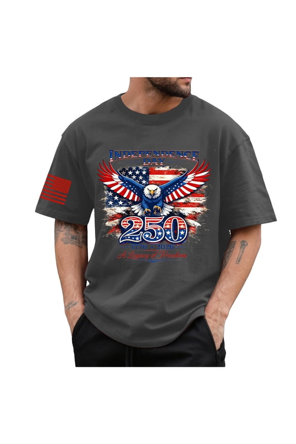 4th of July T Shirts for Men 250th Anniversary USA Shirts for Men American Flag T-Shirt 4th of July Shirt 250 Years Birthday Patriotic Tops (Dark Gray,S)