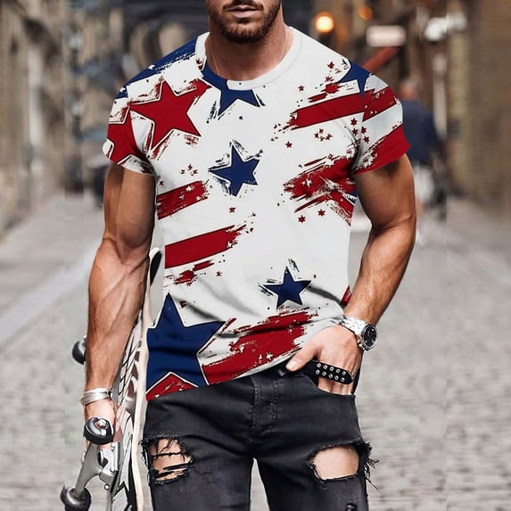 4th of July T Shirts for Men American Flag T-Shirt Patriotic T Shirts Mens American Flag Shirt Men Print Fallow Round Neck T-Shirt Casual Fashion Short Sleeve Shirt